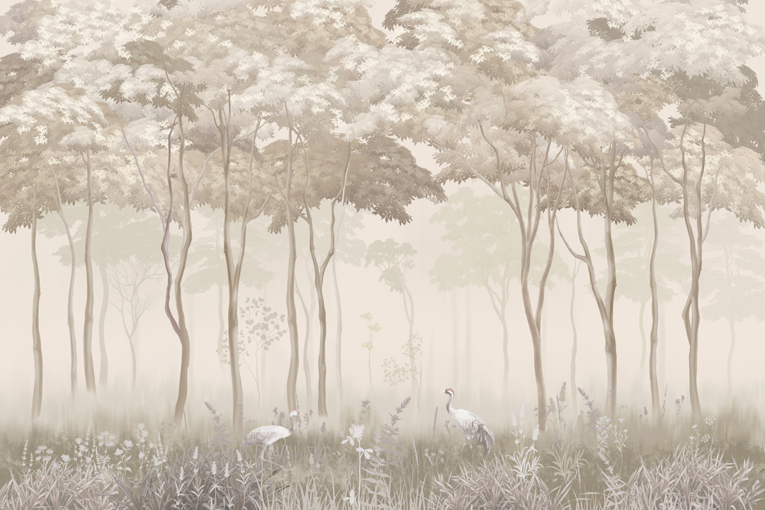 Фотообои Туманный бежевый лес